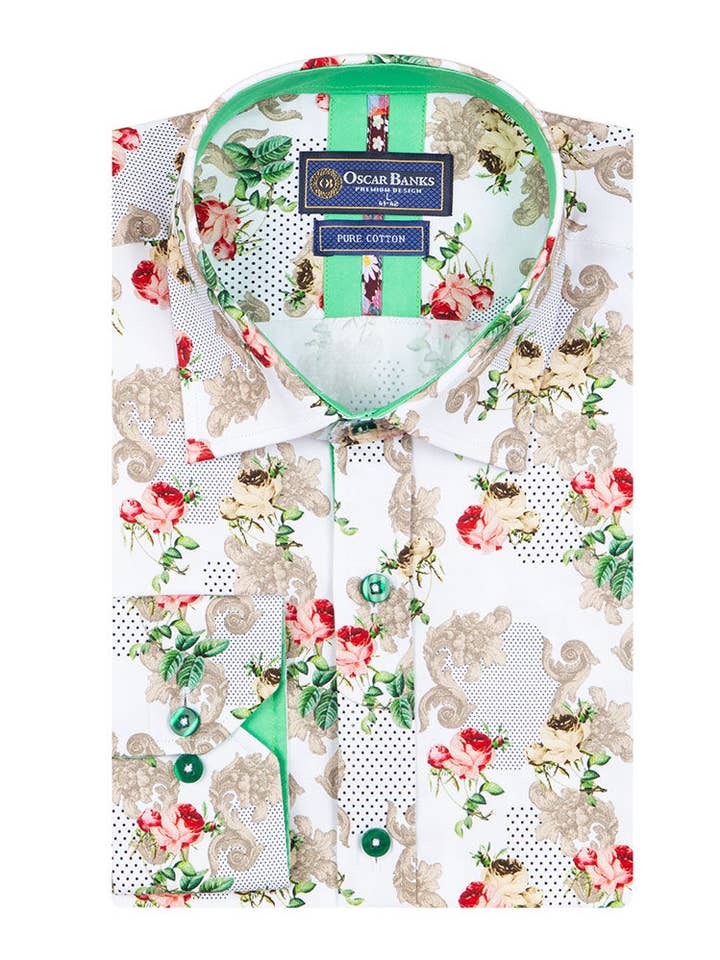 Imprimé floral en forme de rose blanche avec mouchoir assorti pour la vente par Makrom