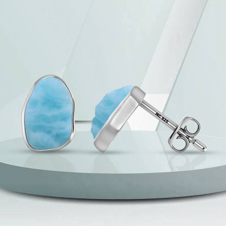 Naturliga grova Larimar Stud örhängen i Sterling Silver för wholesale av Nature Crafts