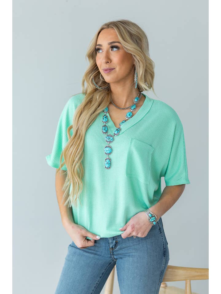Andrée by Unit - Wholesale Knit Top - Women's - Two Tone Waffle V-Neck Dolman Sleeve Top