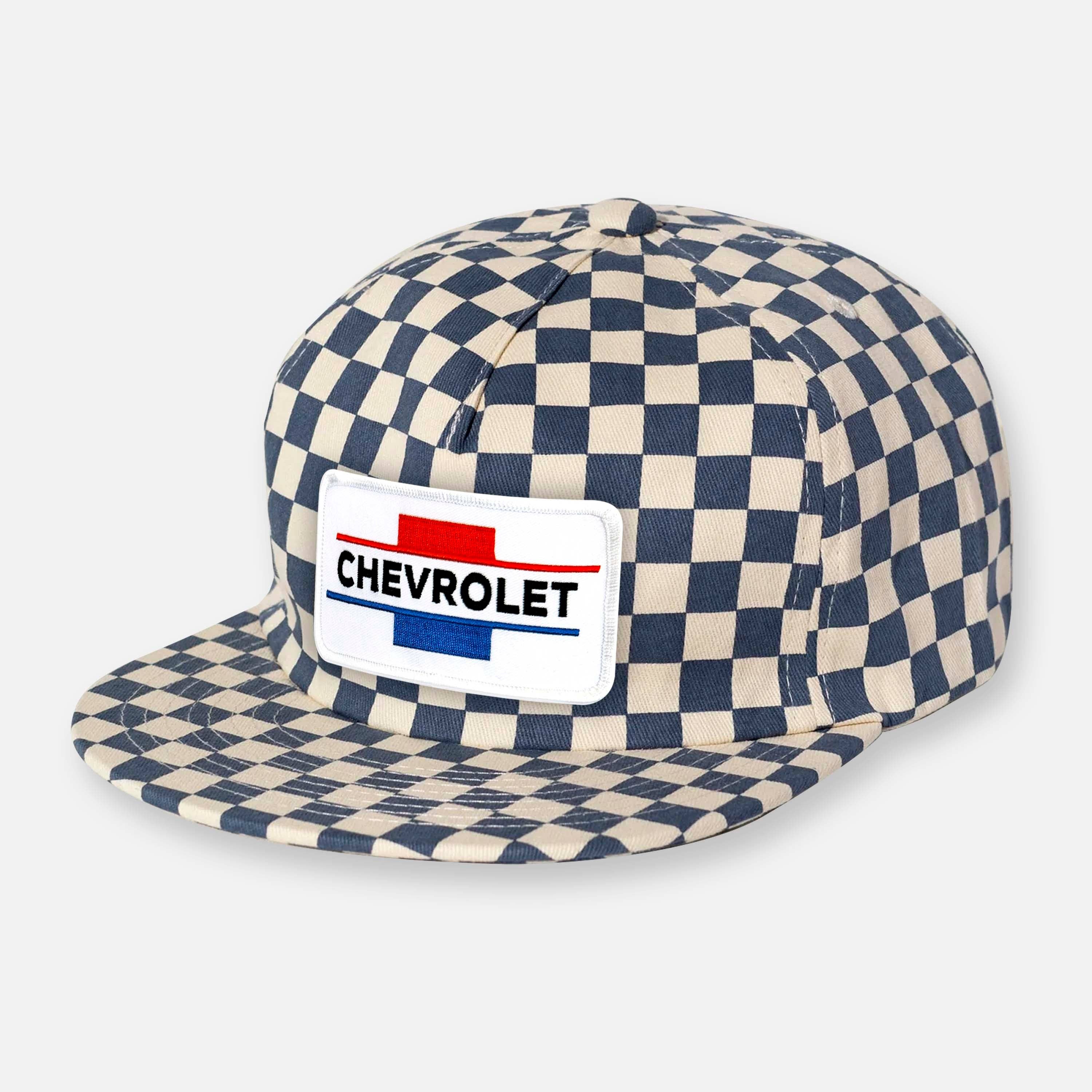 Webig Moto Company - Wholesale Flat Brim Cap - Unisex - CHECKERBOARD PIT CREW PATCH HAT COLLECTION SLATE BLUE1
