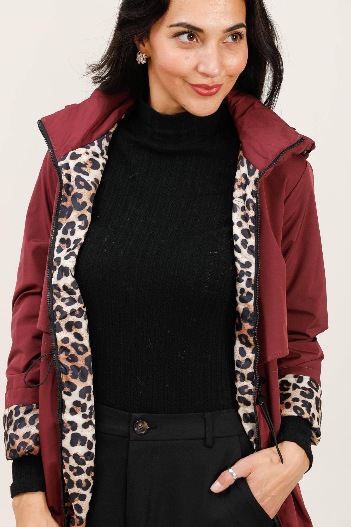 Attrait Paris - Wholesale Windbreaker - Women's - Leopard lined waterproof long jacket13