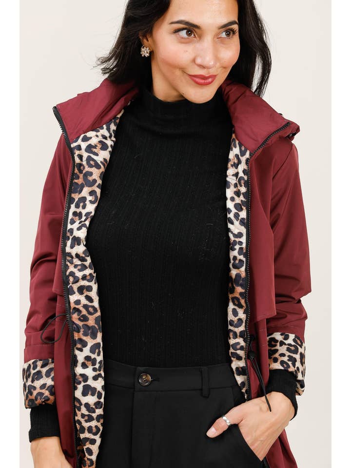 Attrait Paris - Wholesale Windbreaker - Women's - Leopard lined waterproof long jacket13