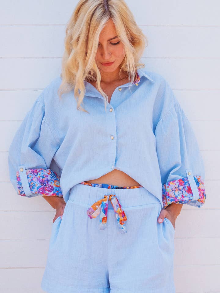 Painted Flower High Rise Shorts for wholesale by KISS LIFE