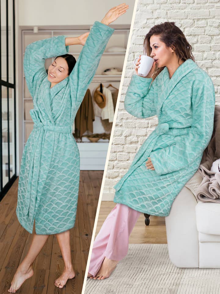 Pavilia – wholesale Morgonrock - Dam – Kvinnors kammussla mönster Fleece kort mantel