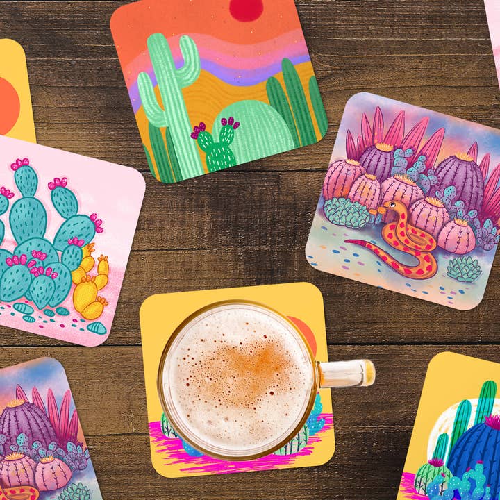 Squidly Designs - Wholesale Coasters - Coaster Set - Desert Landscapes - Cactus - Cacti1