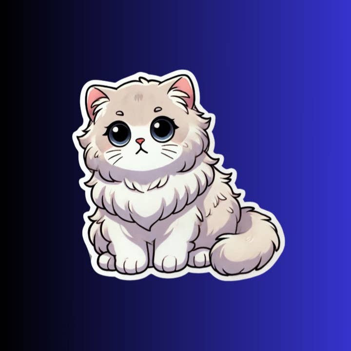 Autocollant de chat British Long Hair, décalcomanie de chat moelleux Kawaii, cadeau mignon en vinyle pour les amoureux des chats, autocollant pour ordinateur portable et journal pour la vente par Designs by Mysh