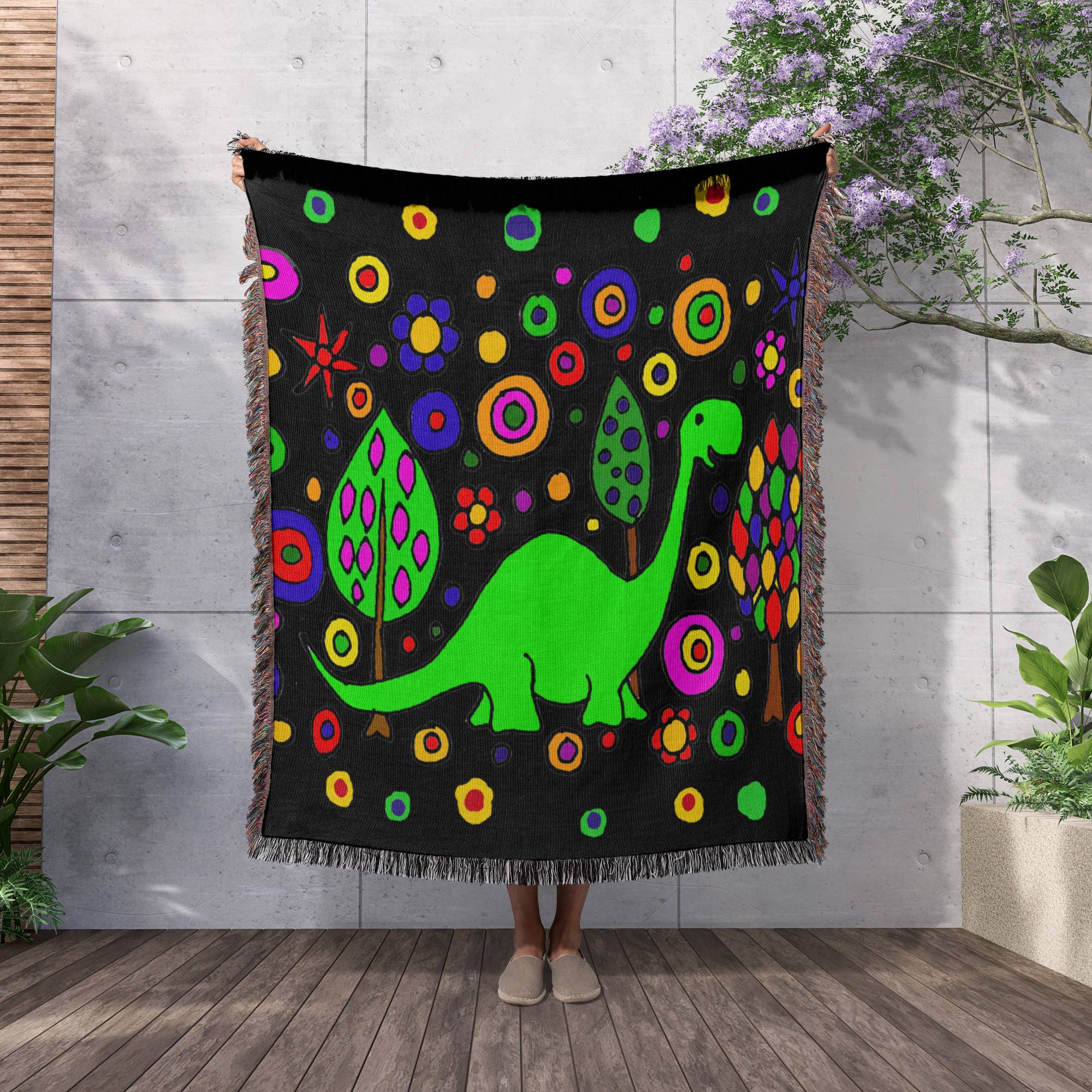 3dRose - Wholesale Throw Blanket - 3dRose, Funny Green Brontosaurus Dinosaur Art Abstract, Blanket2