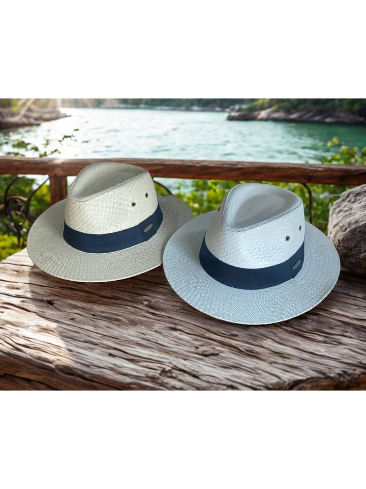Panama Style Wide Brim Straw Safari Hat for wholesale by Yumi Hats