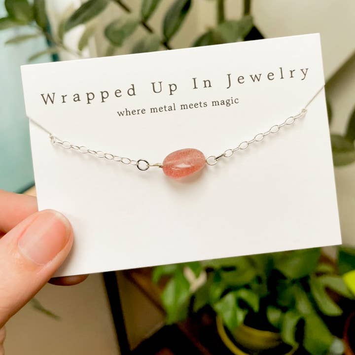 Strawberry Quartz Adjustable Bracelet Sterling Silver for wholesale by Wrapped Up In Jewelry