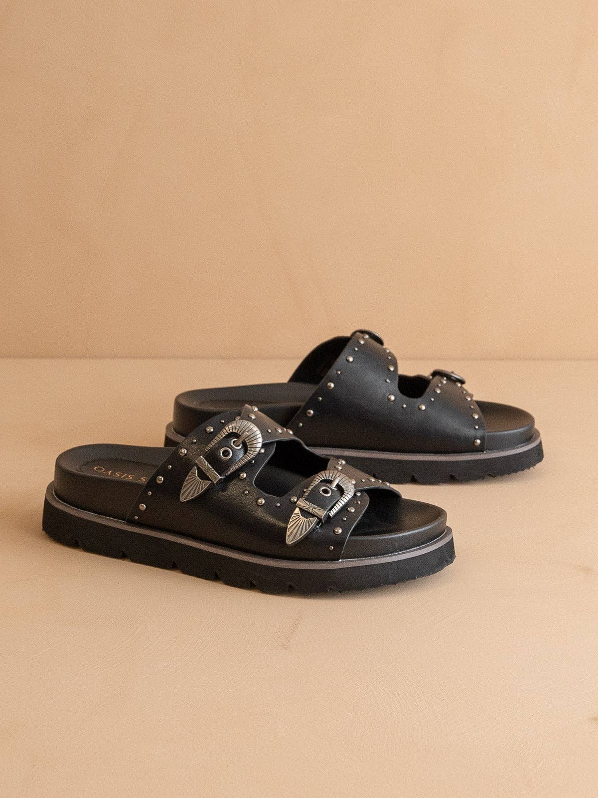 The Effie | Black Double Western Buckle Slides for wholesale on Faire2