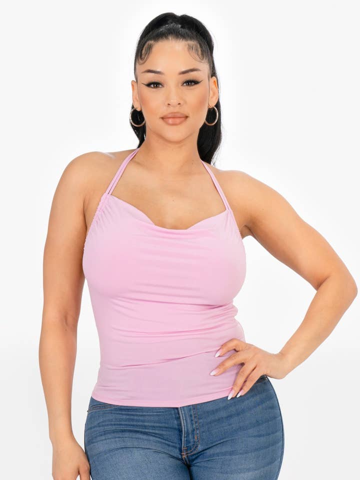 A2704 - Top halter à encolure bénitier et bretelles doubles pour la vente par April Moon