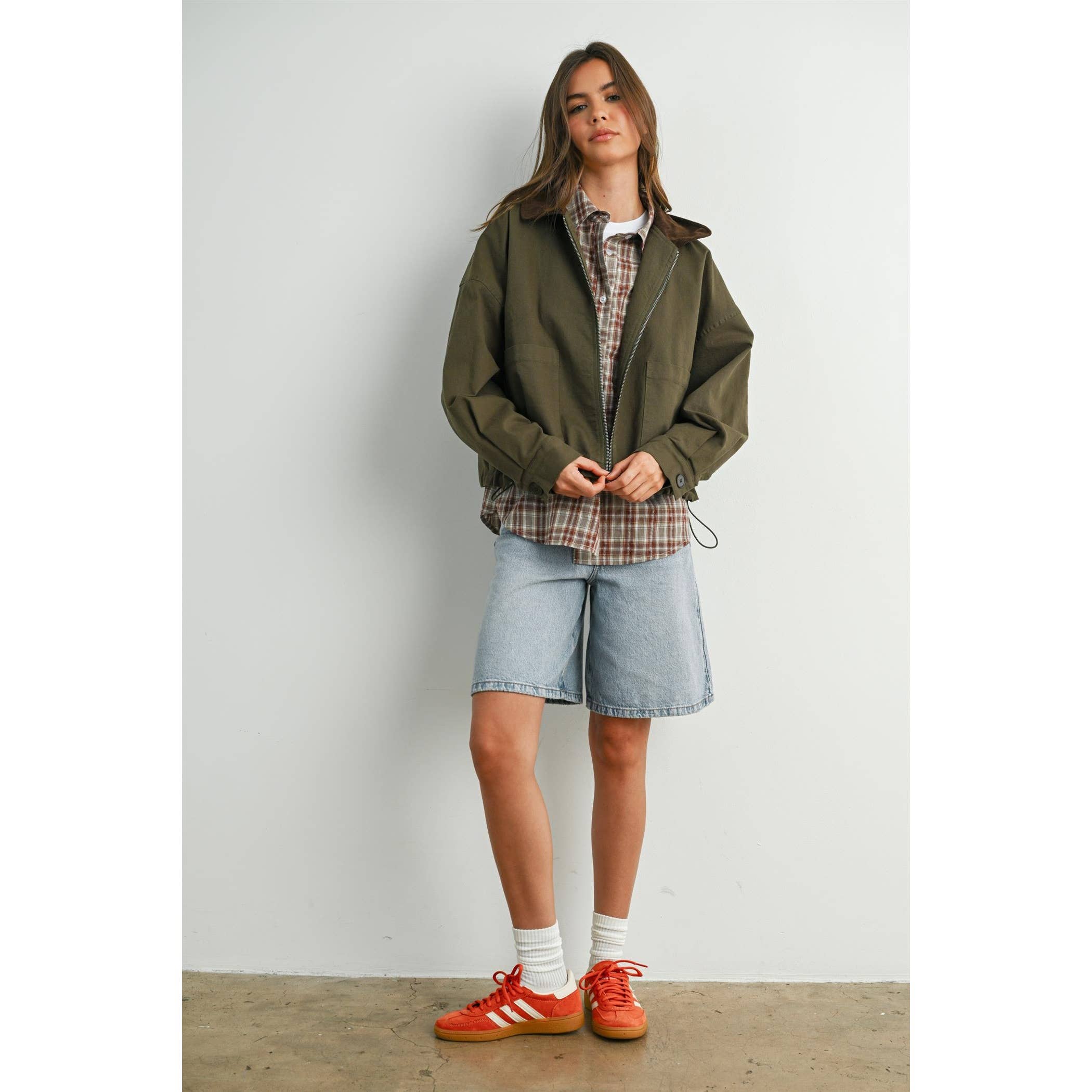 BUTTERMELON - Wholesale Jacket - Women's - Collared Zip-Up Drawstring Jacket - BMJ78259