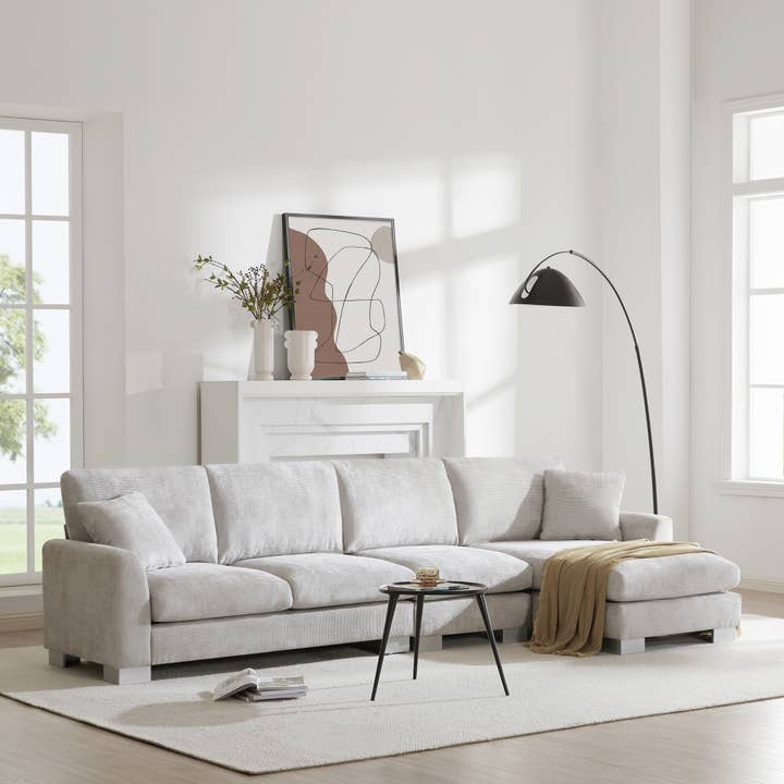 Light Gray Oversized L-shaped Sectional Sofa with Chaise and 2 Pillows for wholesale on Faire