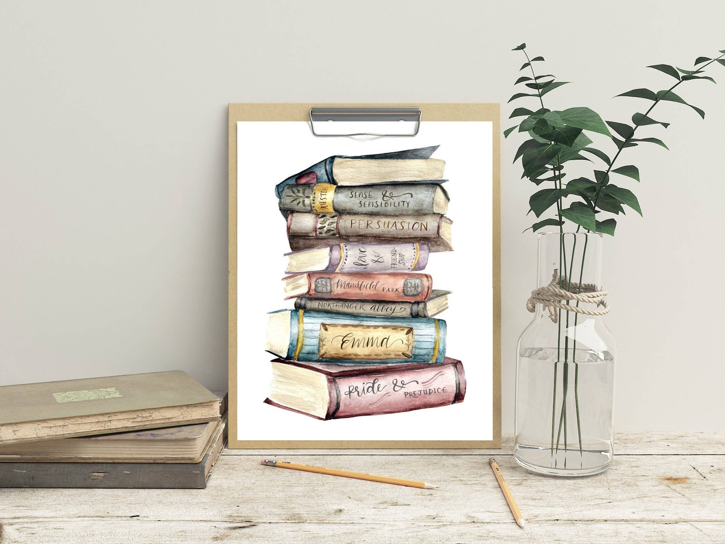 Fox and Wild - Wholesale Art Print - Jane Austen Book Stack Print / 8 x 105