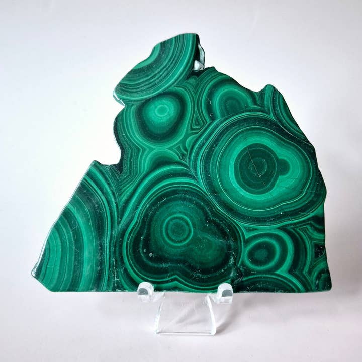 Moonlight Gemstones - Wholesale Spiritual Stone/Crystal - Gemstone Malachite Slice on Stand (100–125g) #20