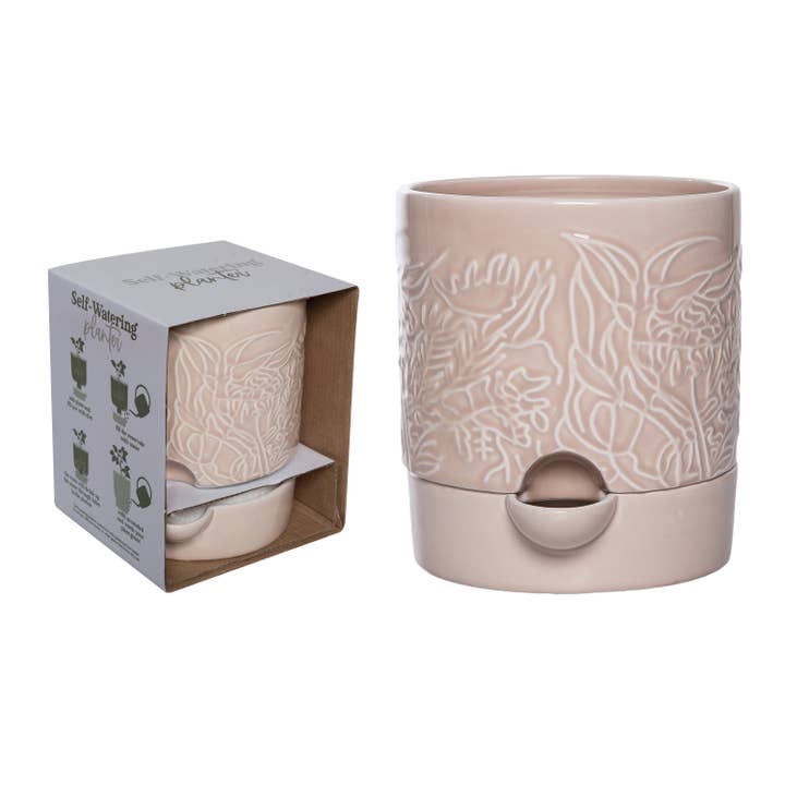 Large Botanical Cream Self-Watering Planter - Ceramic for wholesale by Transpac