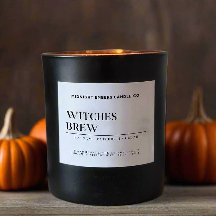 Witches Brew | 10 oz. Matte Black Glass Hand Poured Candle for wholesale by Midnight Embers Candle Co.