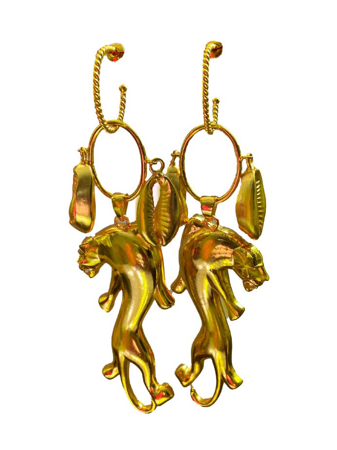 The N Cowrie Leopard Drop Earrings for wholesale by Symbols of Authority