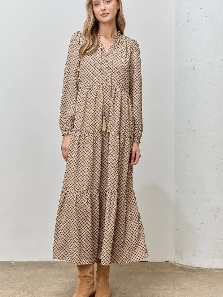 CHECK PRINT TIERED MAXI DRESS for wholesale by Polagram by Wellmade USA