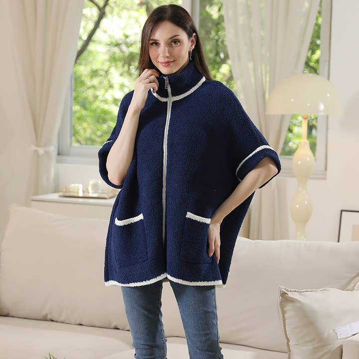 Veste zippée avec poches frontales à bords colorés pour la vente par Sensibling Corp.