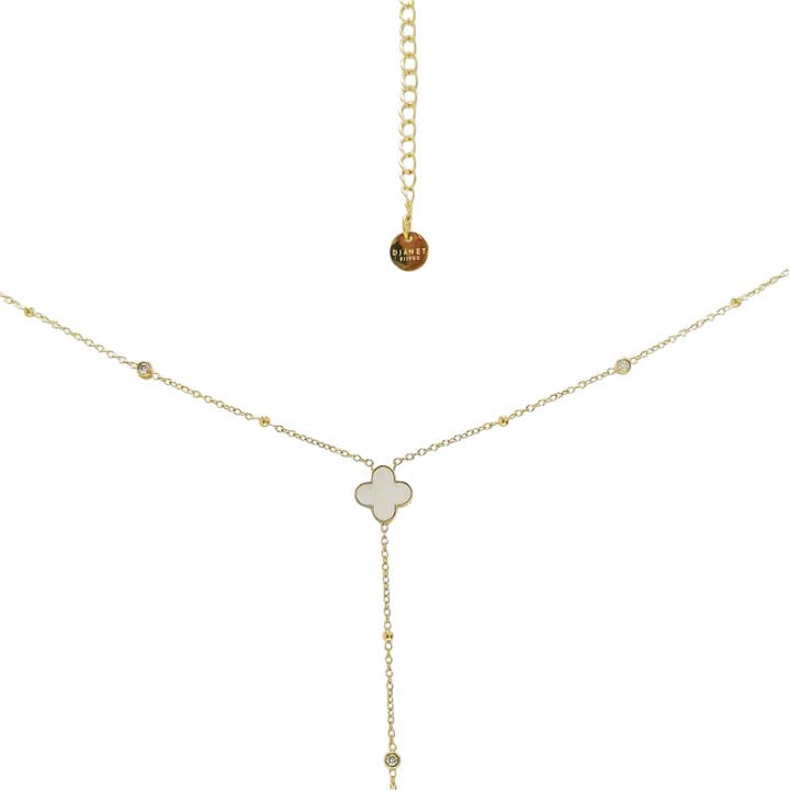 Collana Y acciaio inossidabile 316L dorato Trifoglio madreperla zirconio per la vendita all'ingrosso da parte di DJANET BIJOUX