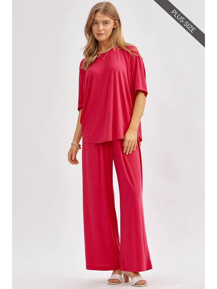 Dear Scarlett - Wholesale Top & Pant Set (NOT Loungewear) - Women's - PLUS SIZE Flowy Top + Wide Leg Set TRVSET-COASTAL