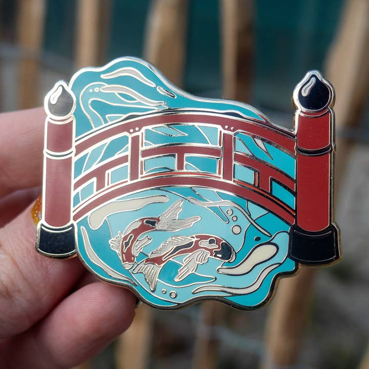 Koi Pond Bridge – Japanese Shrine Animals Enamel Pin for wholesale by Kabujiro