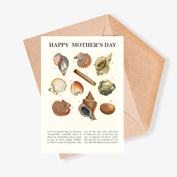 Seashell Mother's Day Greeting Card Humour Cards Funny Design Heritage Sea Shells for wholesale by KDW Creatives