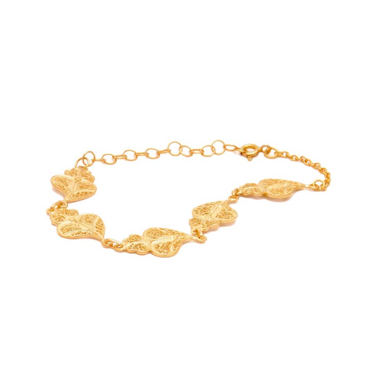 Bracelet Five Hearts of Viana in Gold Plated Silver for wholesale by PORTUGAL JEWELS