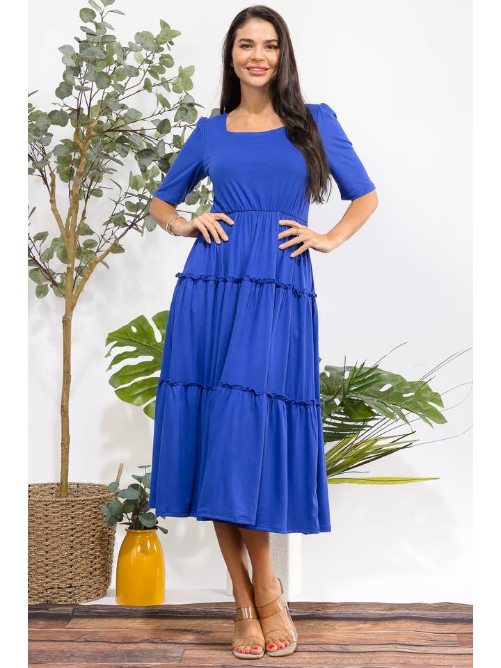 H&H Fashion Inc. - Wholesale Dress - Women's - JR778R-S Tiered Midi Dress with Square Neck38