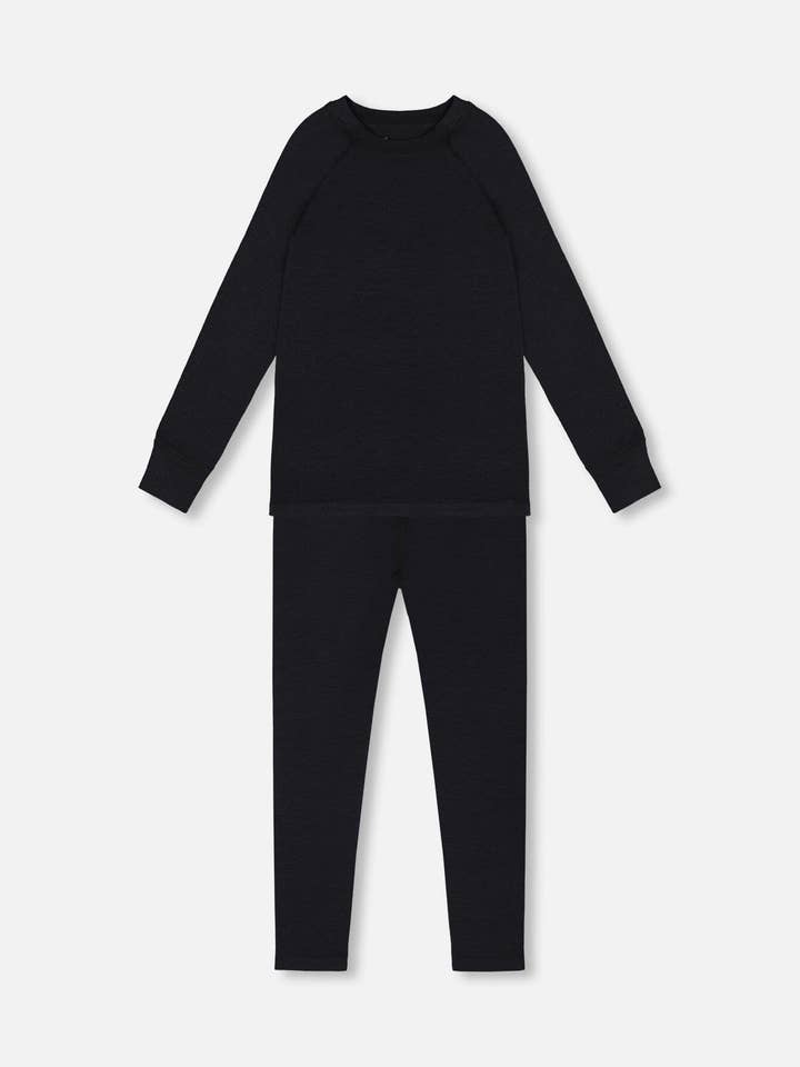 Set di Base Layer in Lana Merino Nero per la vendita all'ingrosso da parte di Deux par Deux