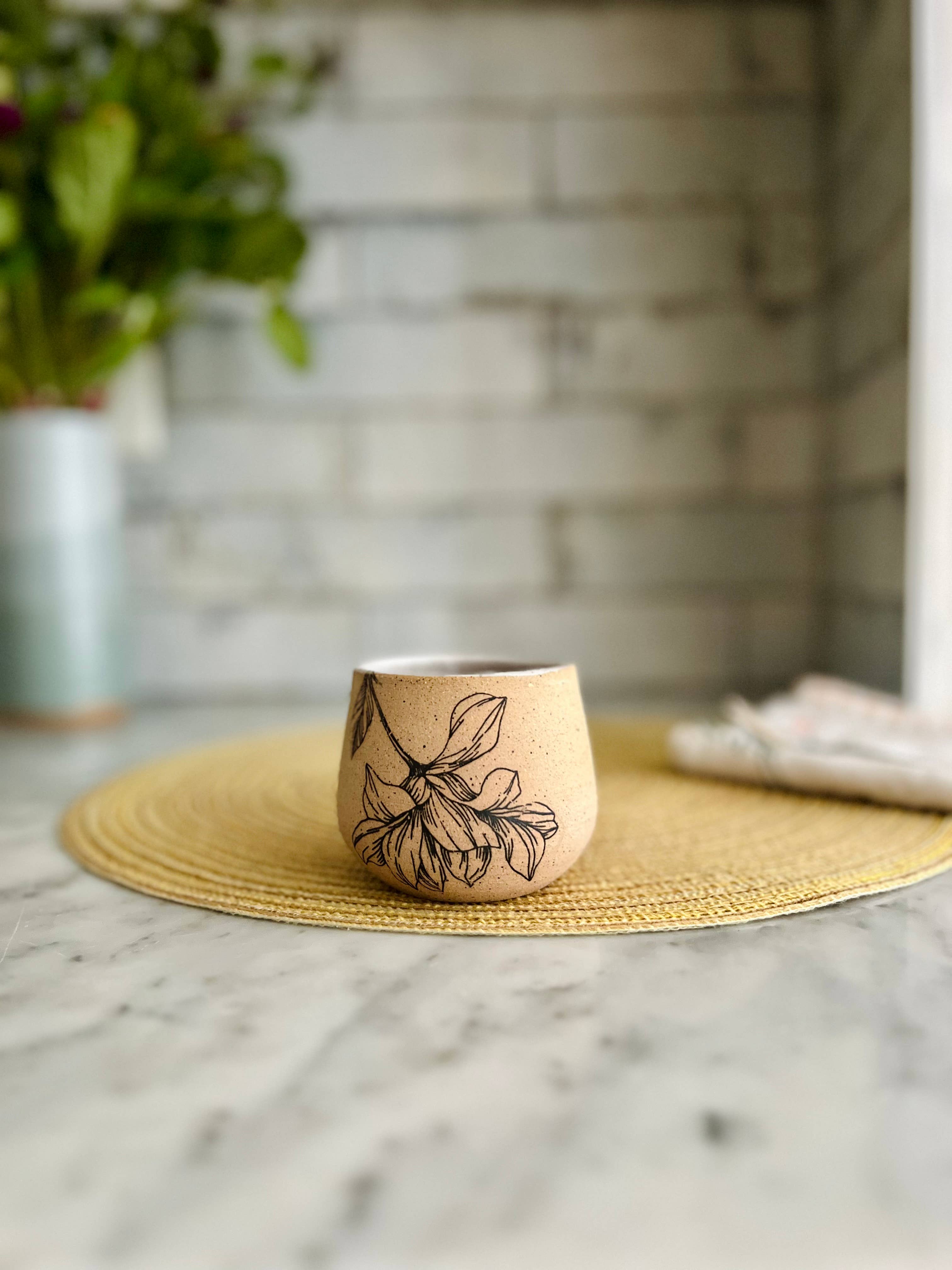 Hands On Ceramics - Wholesale Drinking Glass/Cup - Handmade Ceramic Floral espresso cup-3 ounce4