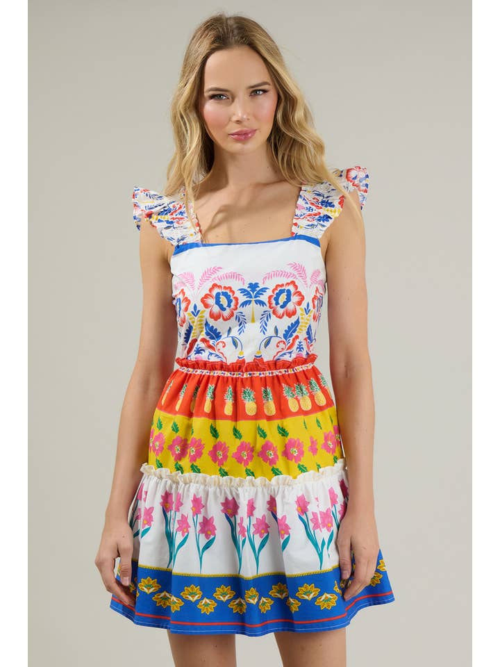 WHITE MULTI Olympia Floral Ruffle Tiered Mini Dress for wholesale on Faire