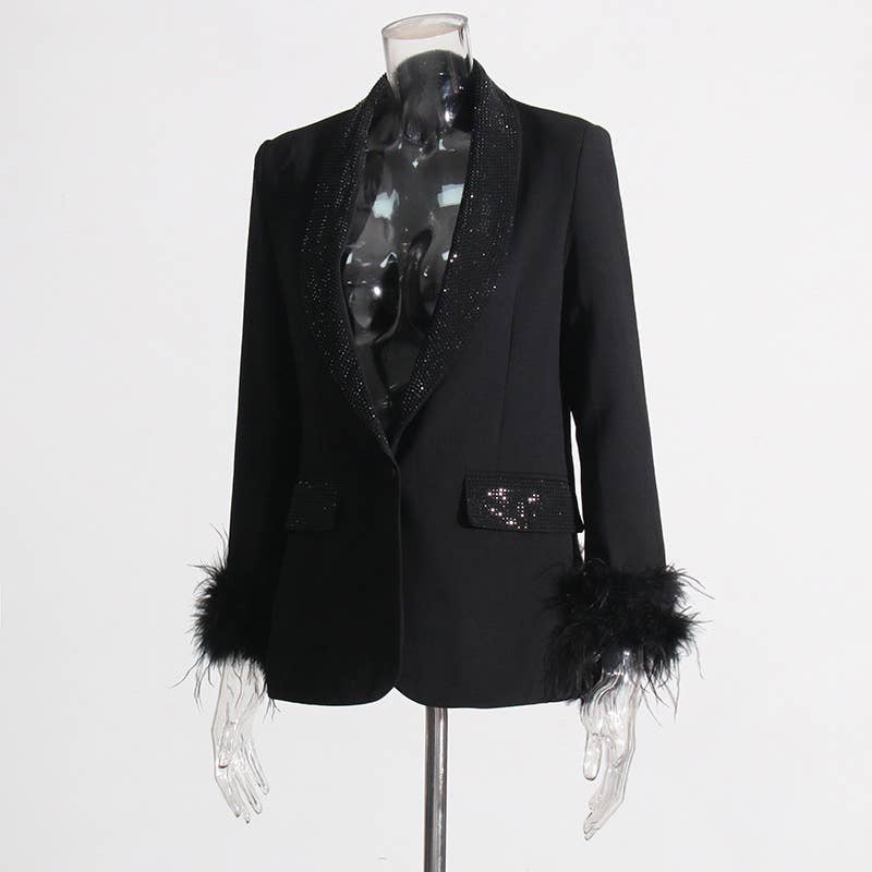 Productseeker - Wholesale Blazer - Women's - BL056 Hot Diamond Feather Panel Slim Fit Blazer4