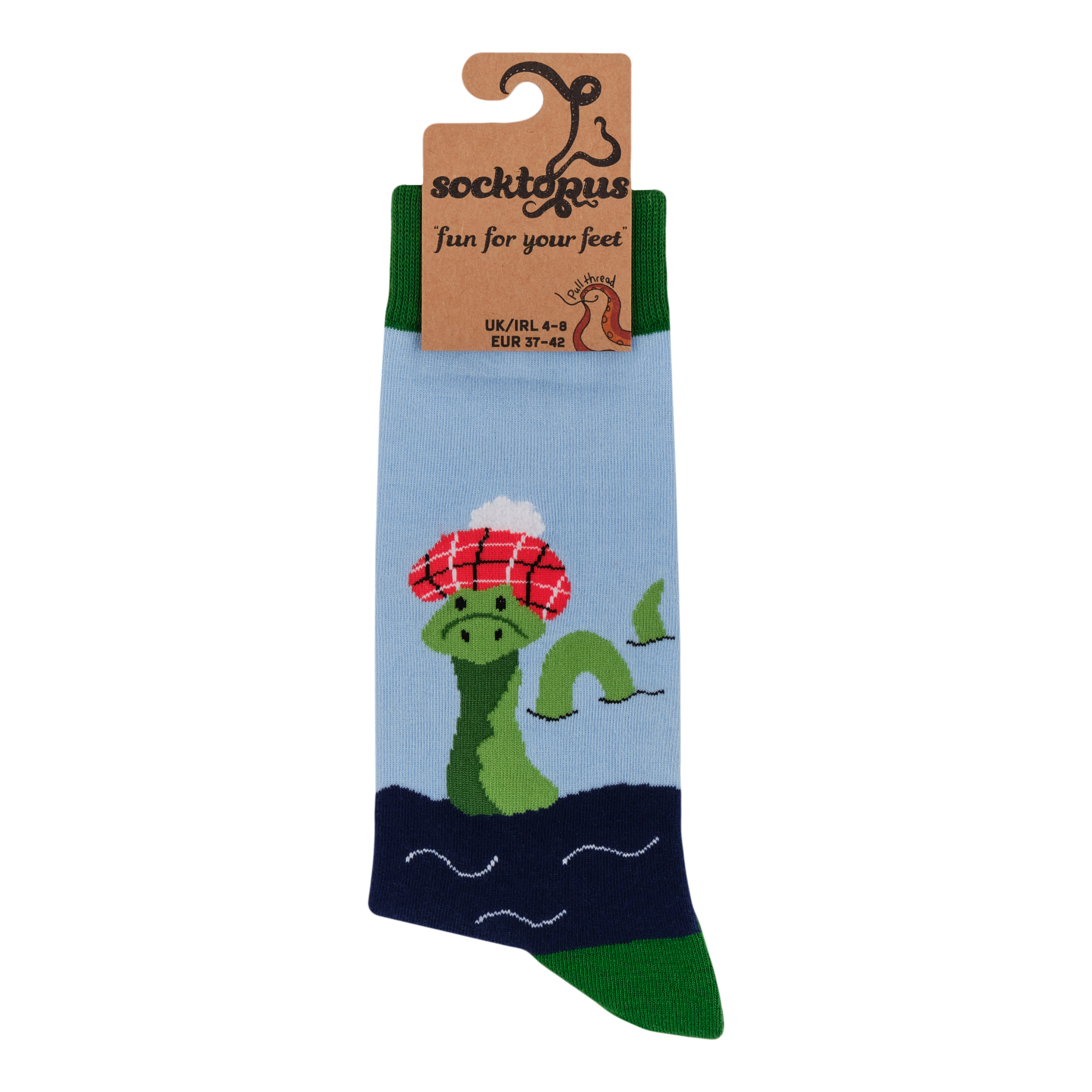 BLUE Loch Ness Monster Socks - Nessie for wholesale on Faire2