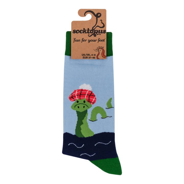 BLUE Loch Ness Monster Socks - Nessie for wholesale on Faire2