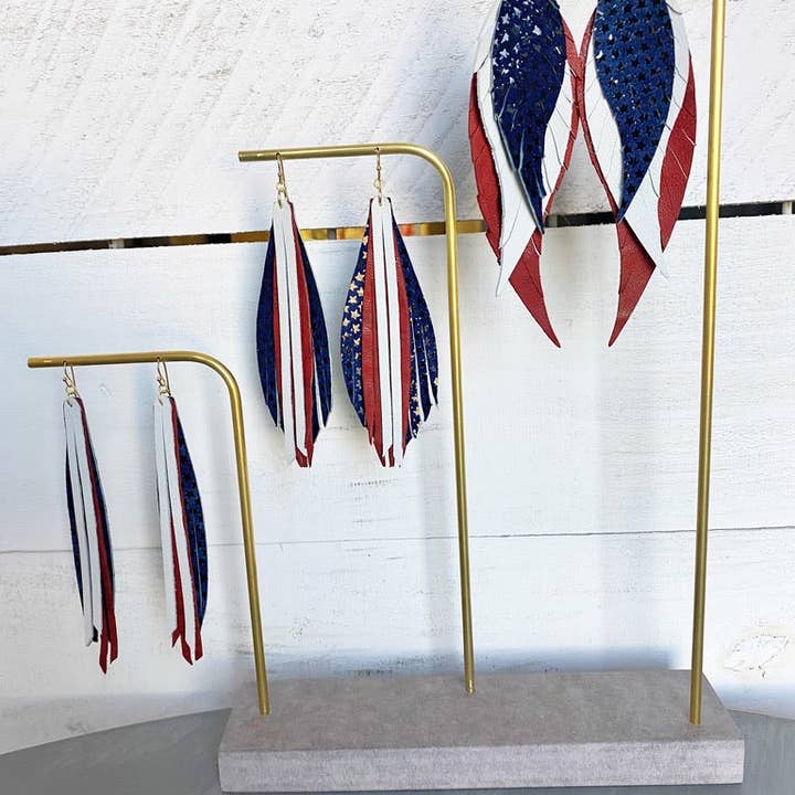 The Supply Society - Wholesale Dangle Earrings - Boho Layered Leather Earrings - Red White Blue Stars3