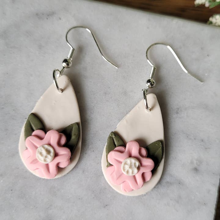 Flower Teardrop Earrings in Pink for wholesale by Simply Handmade Home