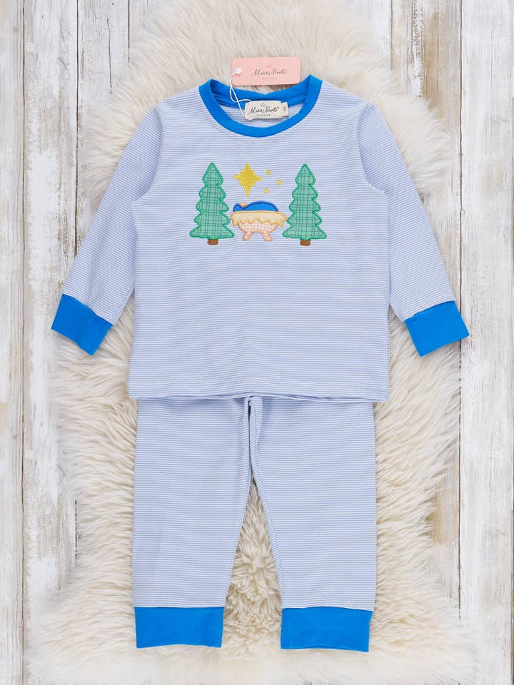 Marie Nicole Clothing - Wholesale Sleepwear Set - Kids - Sleepin' in the Manger Embroidered Pajamas - Boys