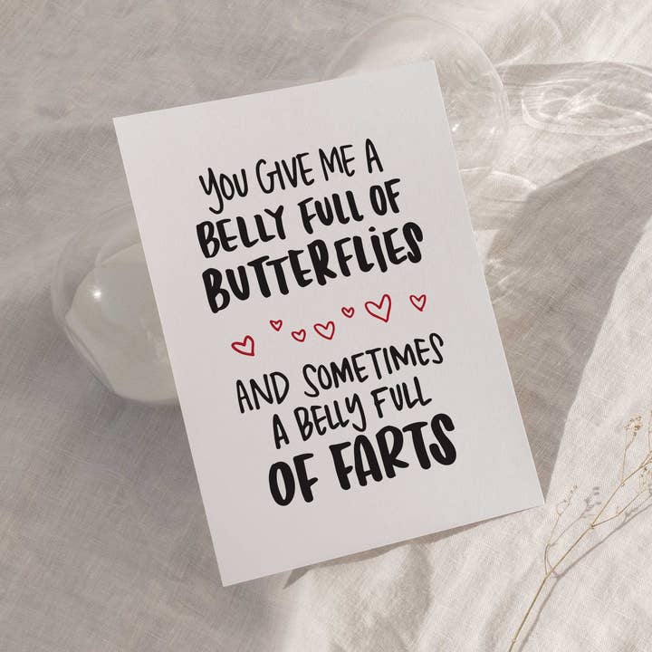 Belly Fully of Butterflies & Farts Love Card for wholesale by The Card Aisle