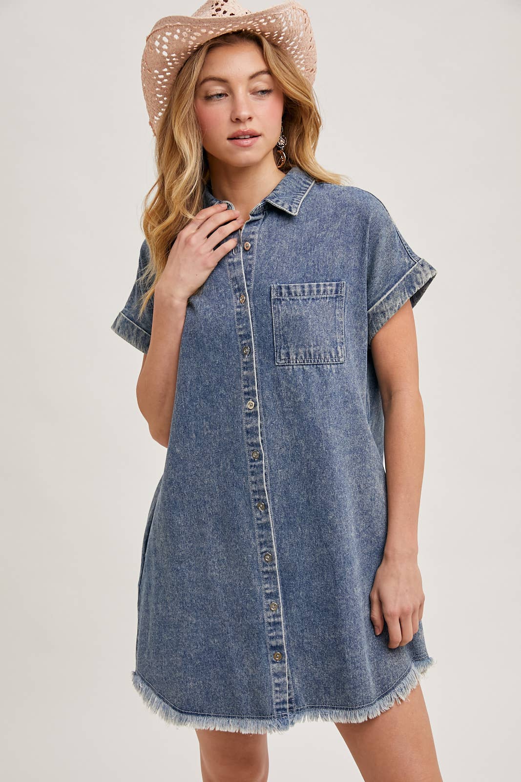Bluivy - Wholesale Dress - Women's - FRAYED HEM DENIM SHIRT DRESS11