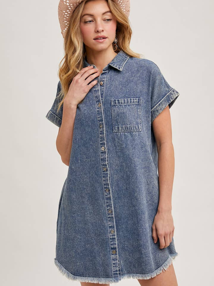 Bluivy - Wholesale Dress - Women's - FRAYED HEM DENIM SHIRT DRESS11
