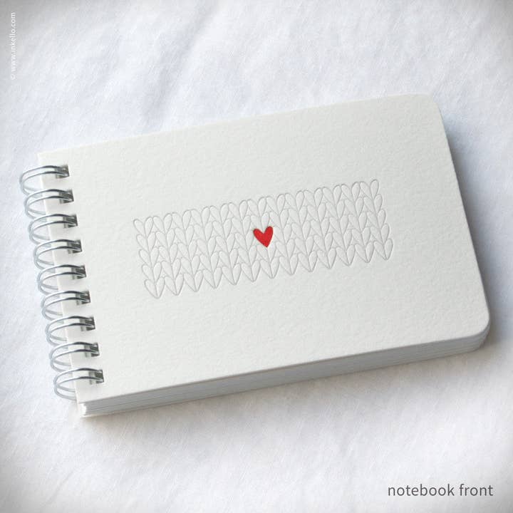 Heart Knitting Spiral Notebook (#410) for wholesale by Inkello Letterpress