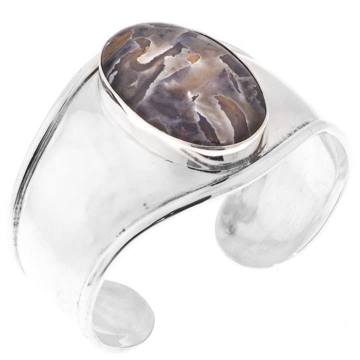 Bracelet jonc en argent sterling 925 avec agate large, 1 3/4" pour la vente par FifiRose