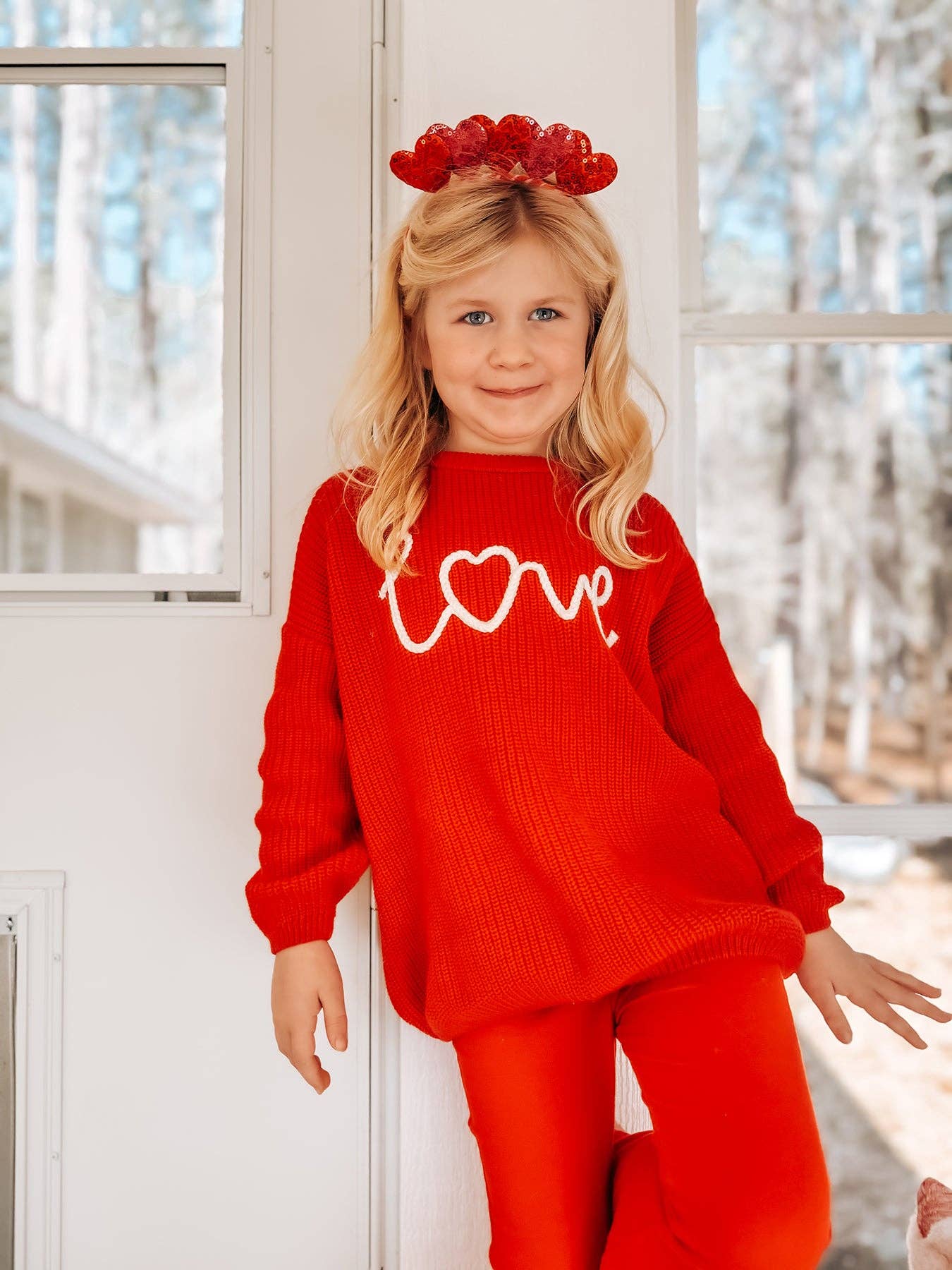 Rylee Faith Designs - Wholesale Knit Sweater - Kids - Valentine’s Day Girls Red Knit Sweater – "Love" Heart Embroidery Long Sleeve Pullover2