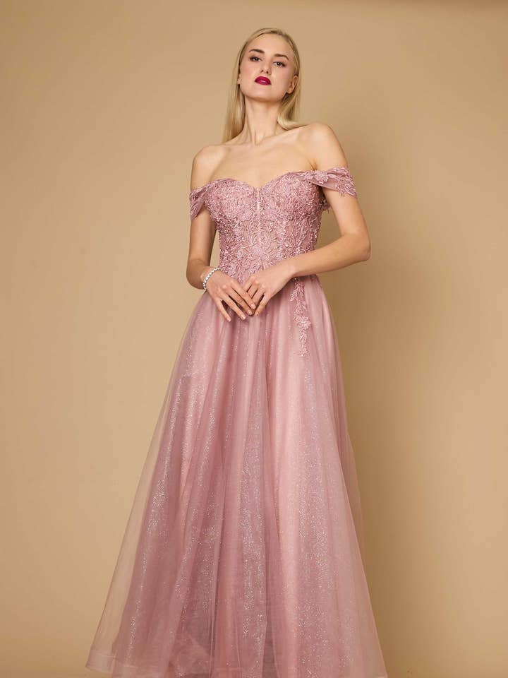 Kos Couture - Wholesale Gown - Women's - Long Off Shoulder Corset Formal Dress