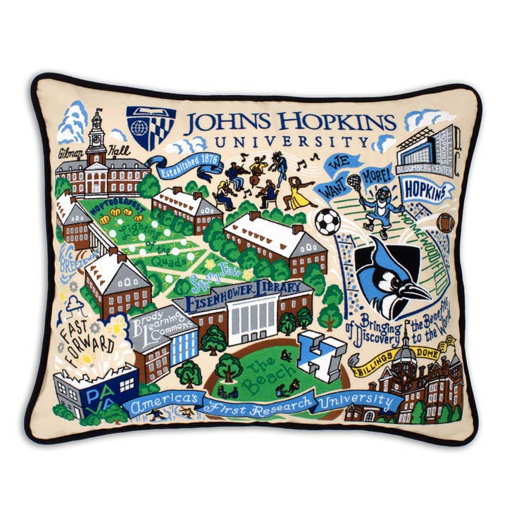 Johns Hopkins University Collegiate Embroidered Pillow for wholesale by catstudio