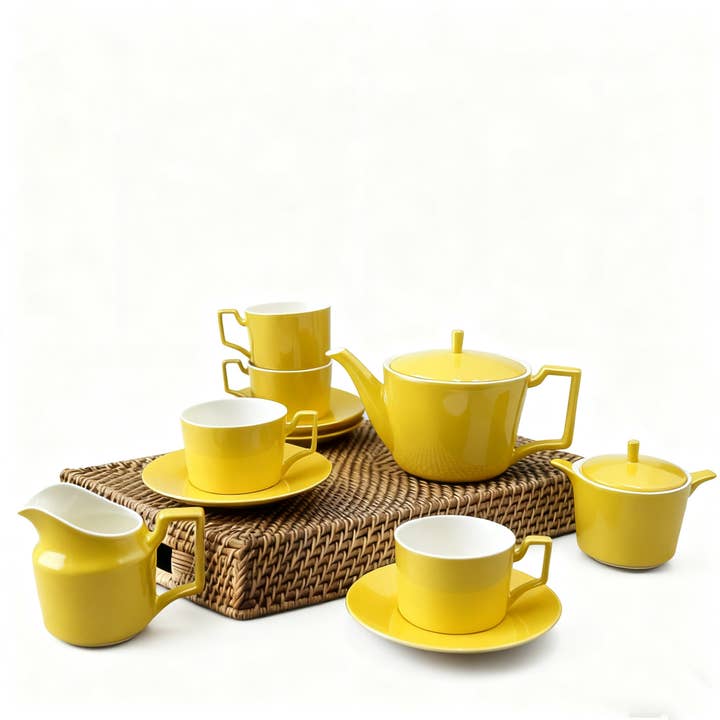 Services à thé modernes en céramique de 4 pièces, ensembles à café en porcelaine, jaune pour la vente par Royal Ceramics