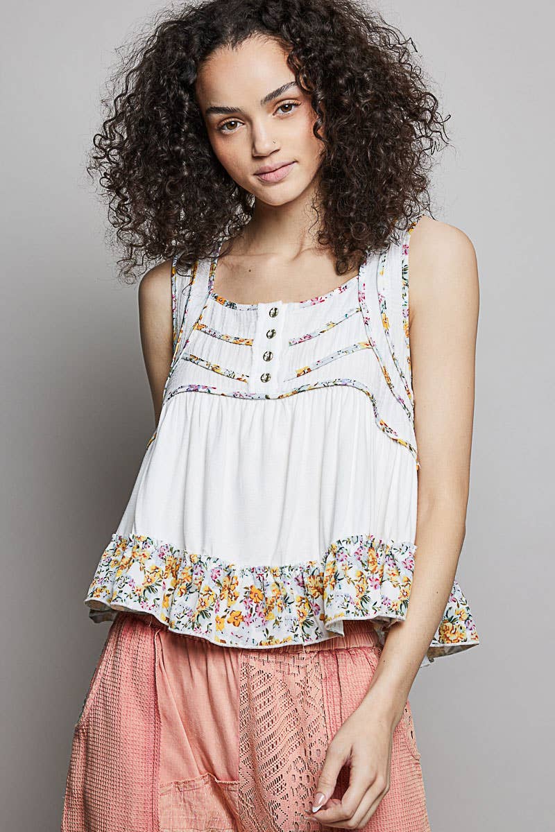 Pol Clothing - Wholesale Tank Top - Women's - Square Neck Soft POL Jersey Floral Trim Boho Tank Top15