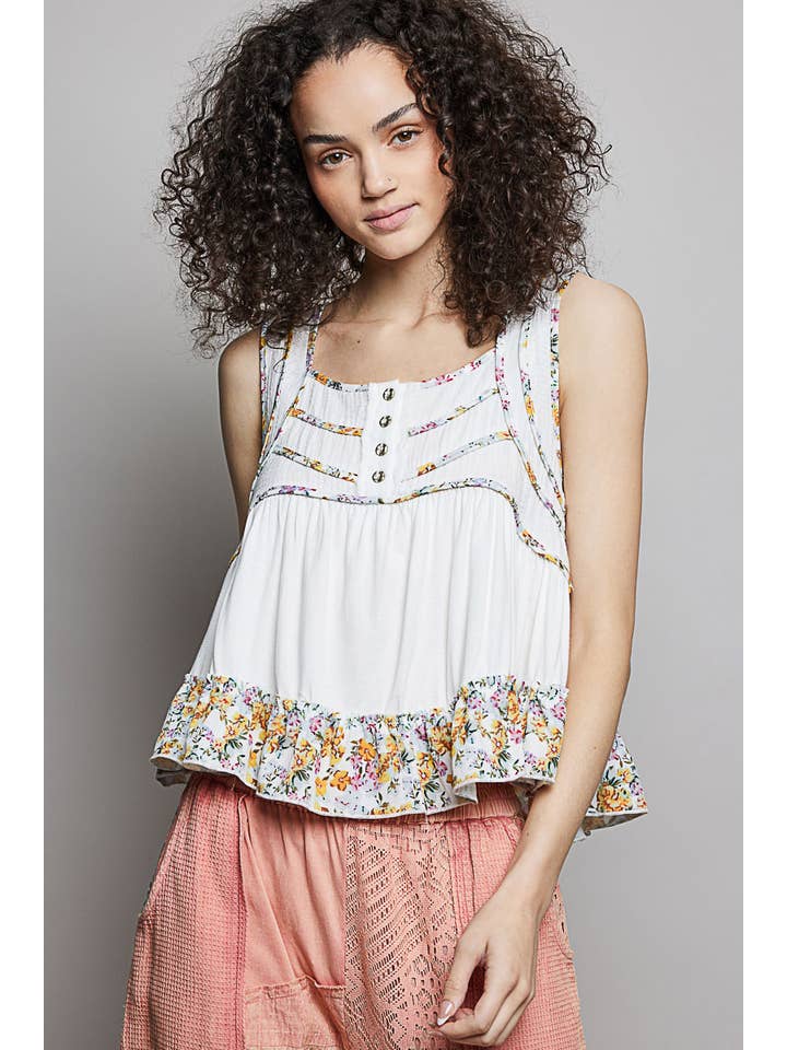 Pol Clothing - Wholesale Tank Top - Women's - Square Neck Soft POL Jersey Floral Trim Boho Tank Top15